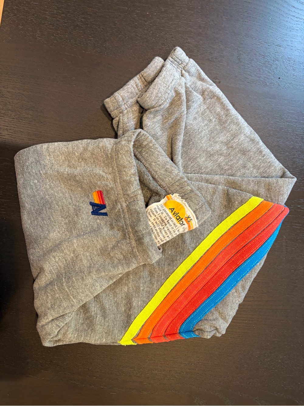 Aviator Nation Womens Heather Gray Sweatpants with Rainbow Side Stripes